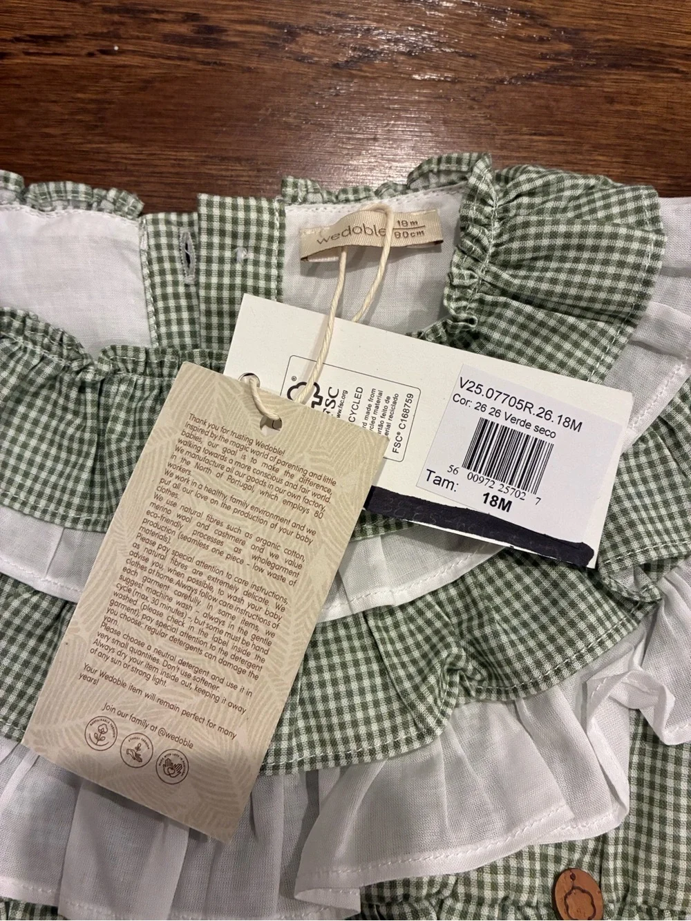 Mayoral Green Gingham Ruffle Baby One-Piece Bodysuit